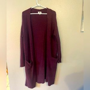 Maroon cardigan. Knee length